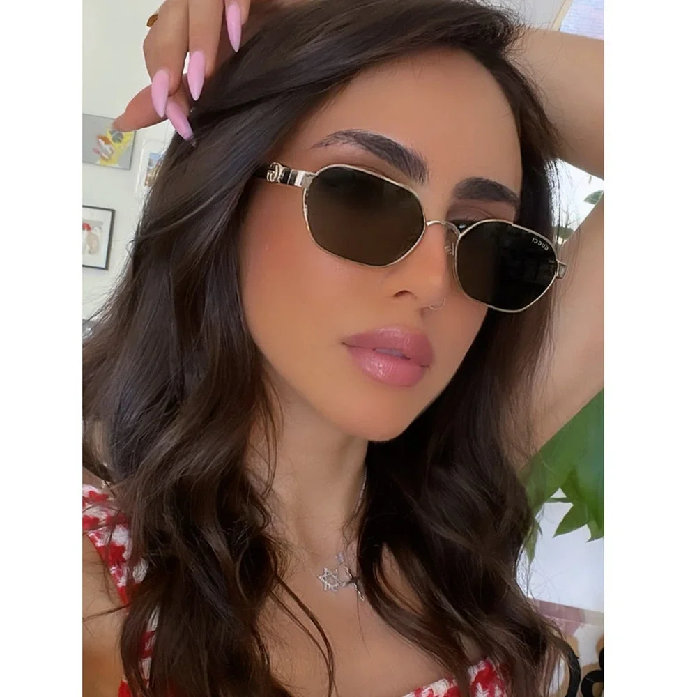 NEW Gucci GG1593S Gold Dark Grey Metal Sunglasses